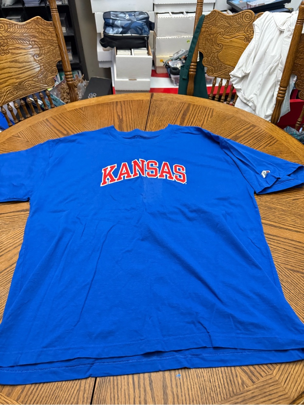 Pro Player Kansas Jayhawks Blue Logo Tee with White Print